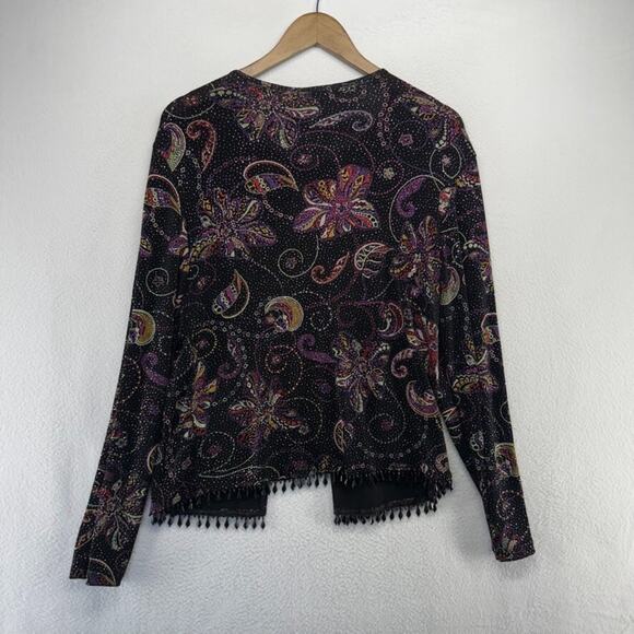 Vintage MSK Top Women's Medium Black Studded Whimsigoth Tassle Open Front y2k - Picture 7 of 10